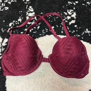 Burgundy bra, 34C, cross back, no thick padding, only worn once